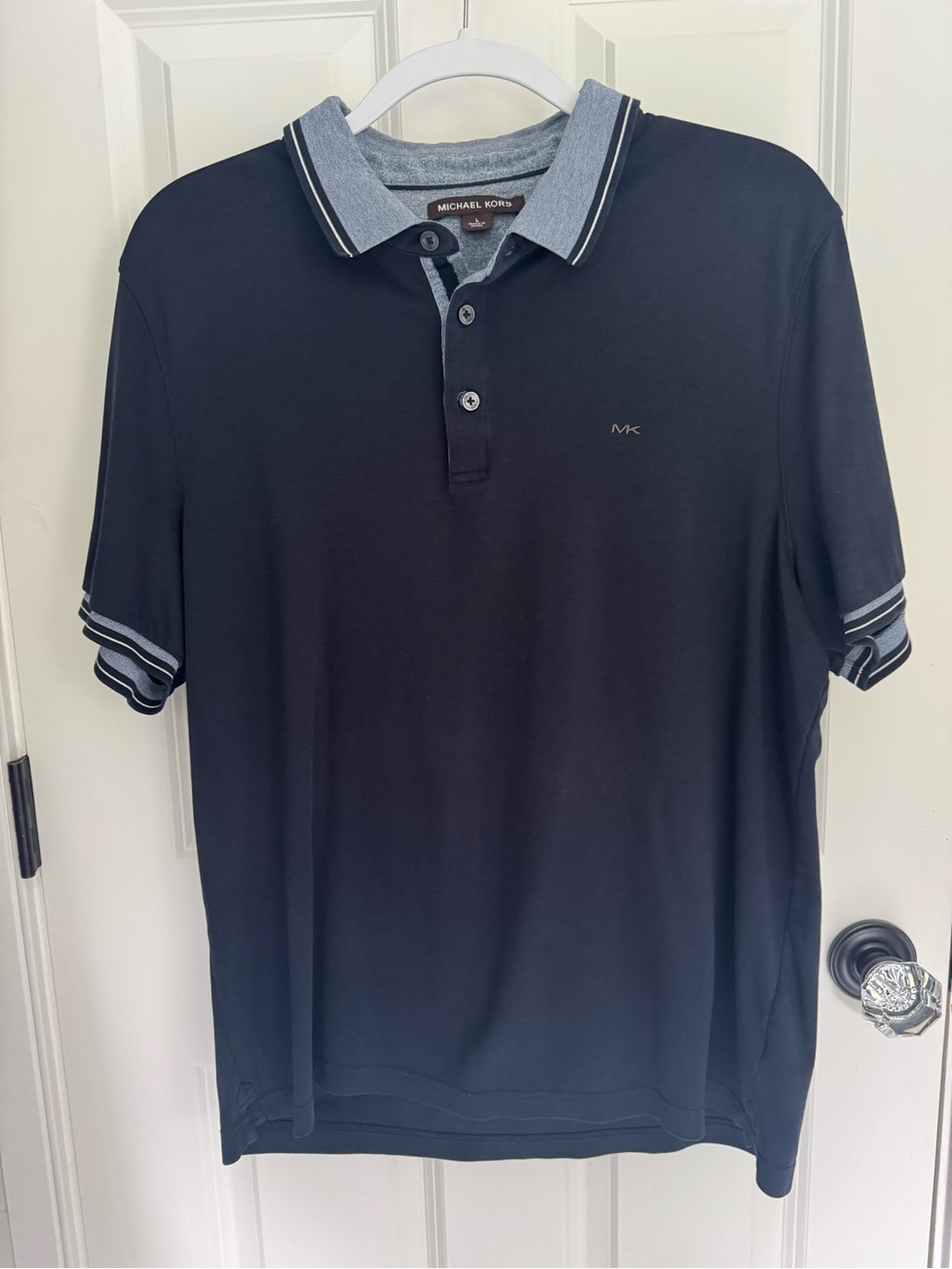 Michael Kors Navy Polo with Heather-Trim Collar size L